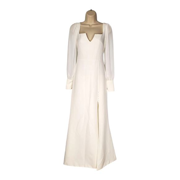 Jenny Yoo Long Bishop Sleeve Wedding Dress Deep V Back Gown White Ivory Size 2 - Picture 2 of 10